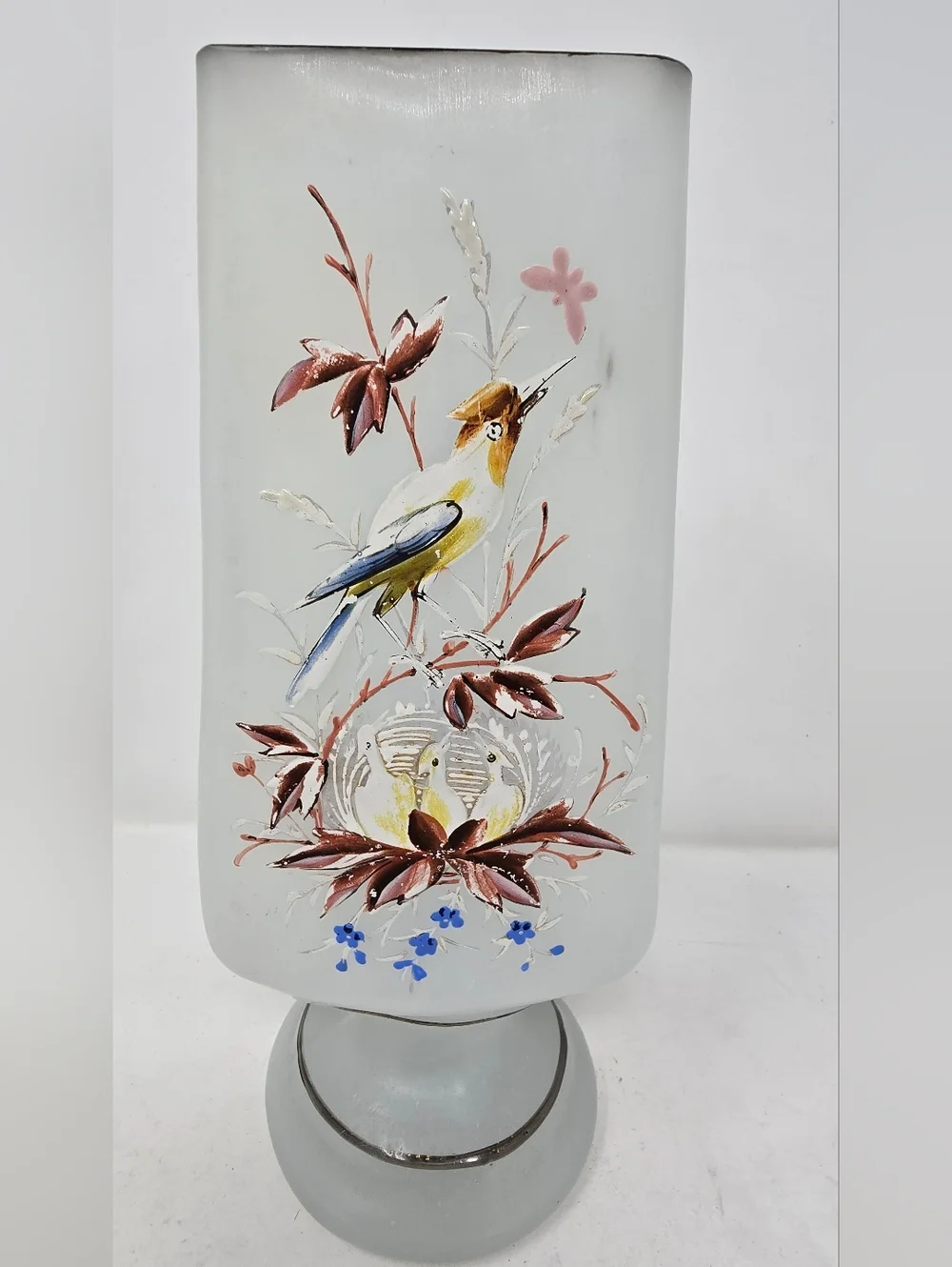 Vtg 1970s white satin glass vase square nature Chinese Japanese oriental - Picture 3 of 9